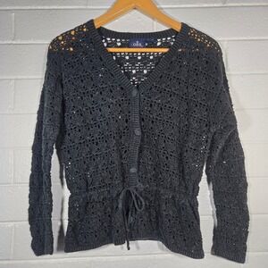 Vtg OBR Crochet Cardigan Sweater Medium Oversized Ramie Cotton Adademia Boho